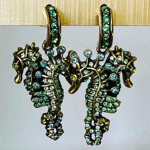 Heidi Daus Seahorses & Shells 🐚 vintage 3 in1 pierced earrings in original box - Picture 1 of 11
